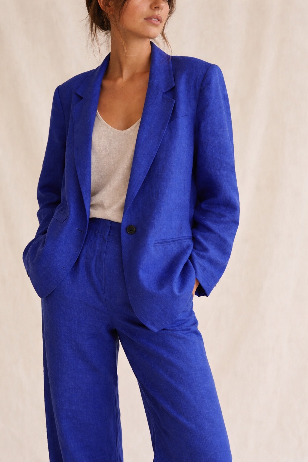 Combine De Filles Le Marlene Le Blazer Linen Cobalt Blue (Size L)